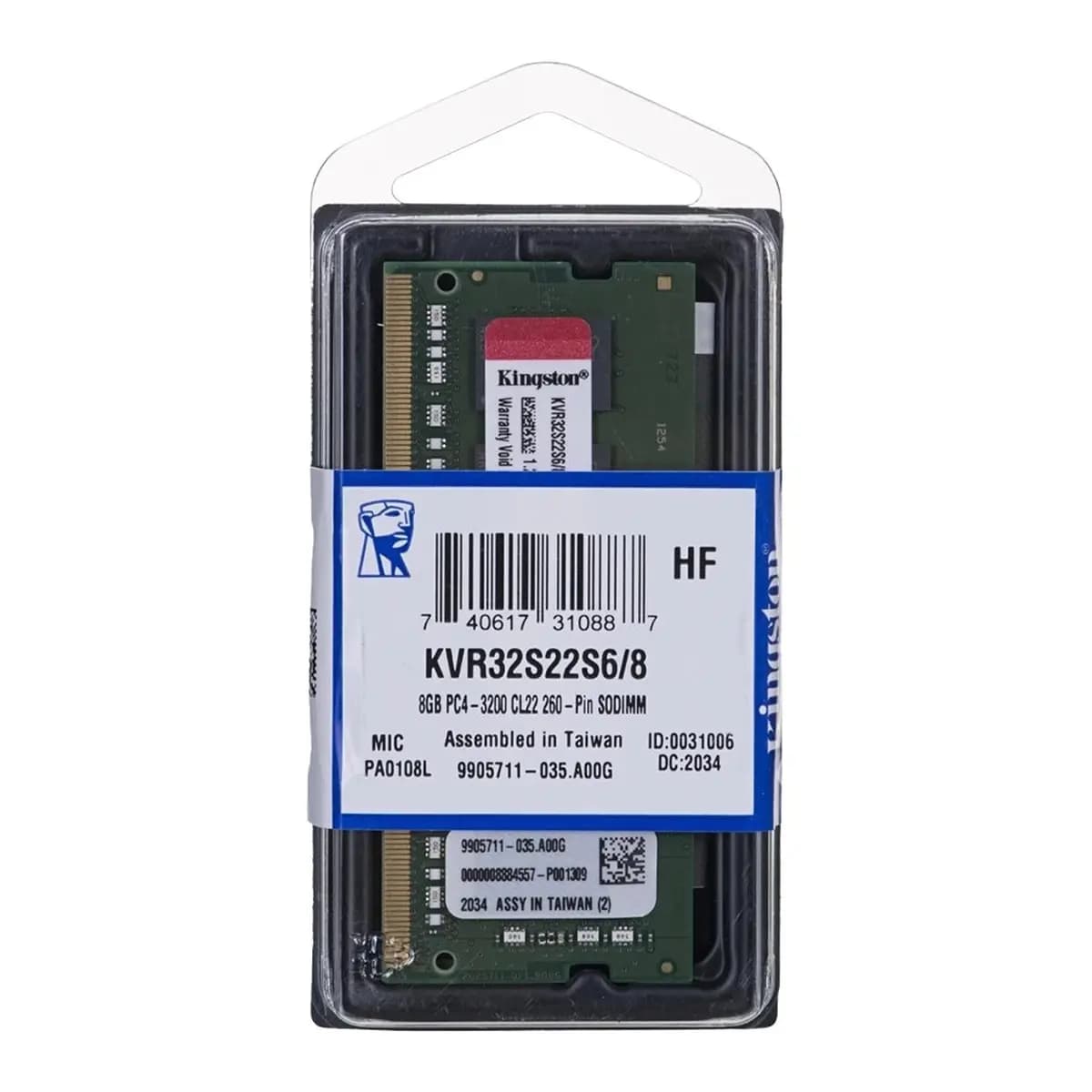 KINGSTON RAM 8GB DDR4 3200MHz, SODIMM, CL22, 1.2V, 1Rx16