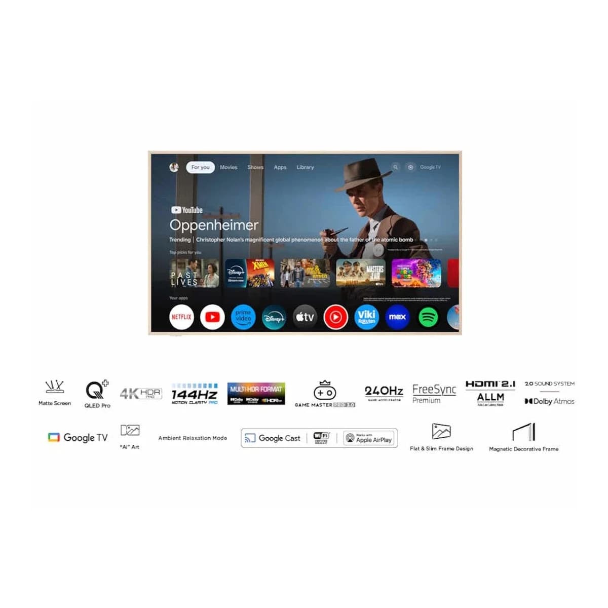 TCL TV 55" 4K QLED 55A300W, Smart TV, Google OS, 144Hz, Dolby Atmos, HDMI 2.1