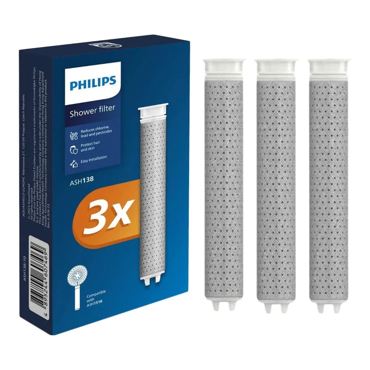 PHILIPS Filter uložak za tuš ASH138/10 (3 kom), Uklanja hlor i kamenac, KDF tehnologija filtracije