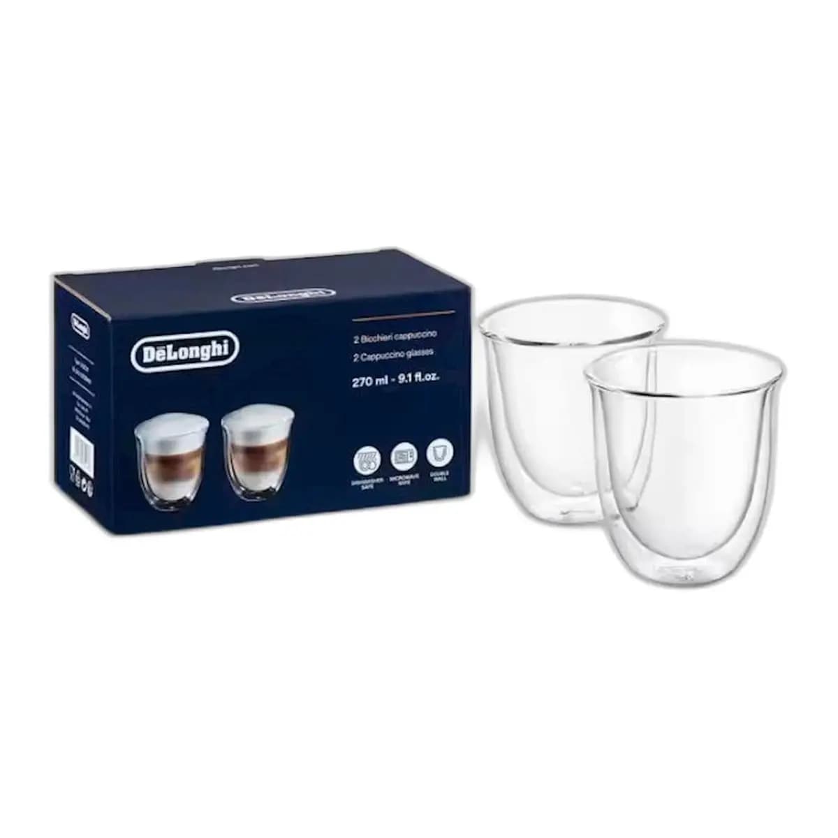 DELONGHI Šoljice za cappuccino DLSC311, 270ml, Set 2/1, Borosilikatno staklo, Dvostruka stijenka