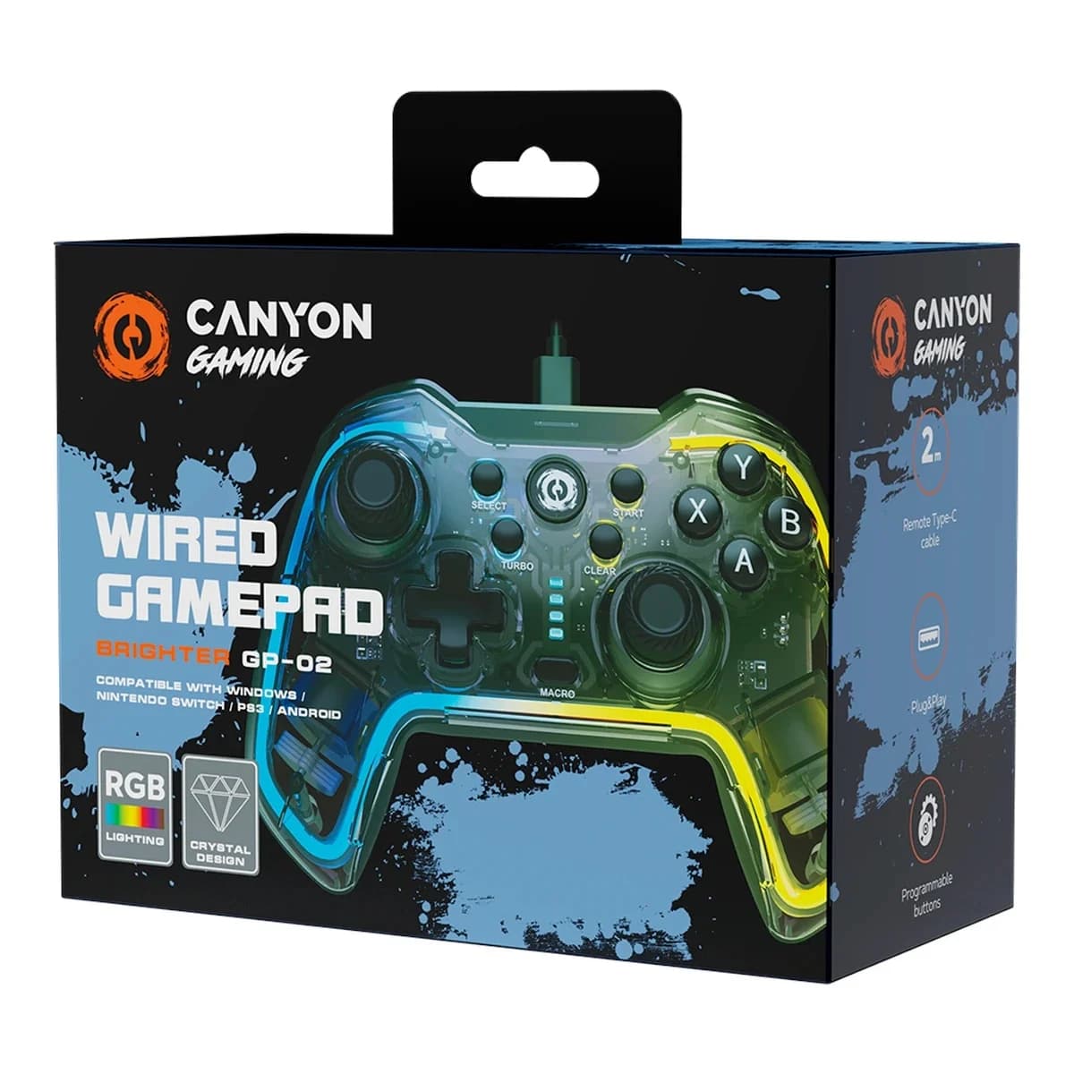 CANYON Džojstik GP-02 Wired gamepad for Windows/PS3/Android media box/android tv set/Nintendo Switch 2M cable 152*110*55mm 215g