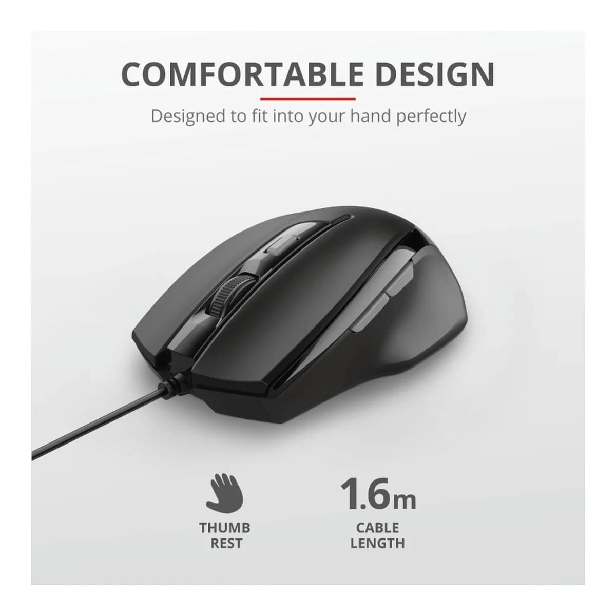 Trust Voca Comfortable miš žičani, easy-to-use, crni,800-2400 DPI, optički, 6 tipki, usb 2.0