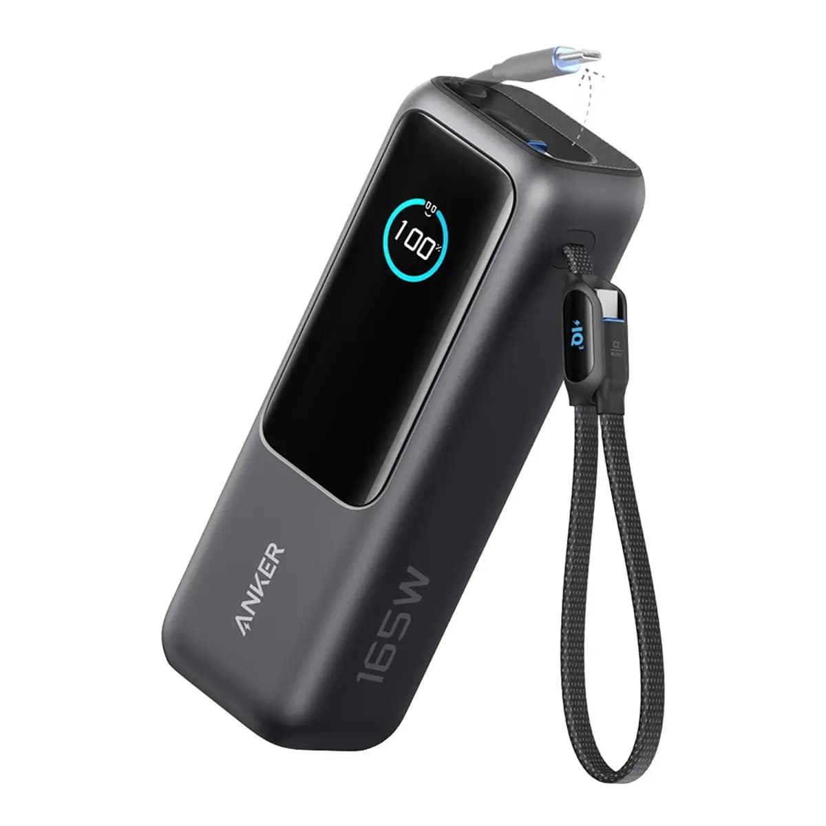 ANKER Power Bank 25K 165W, 25000 mAh, Retractable USB-C Cable, LCD Display, Silver