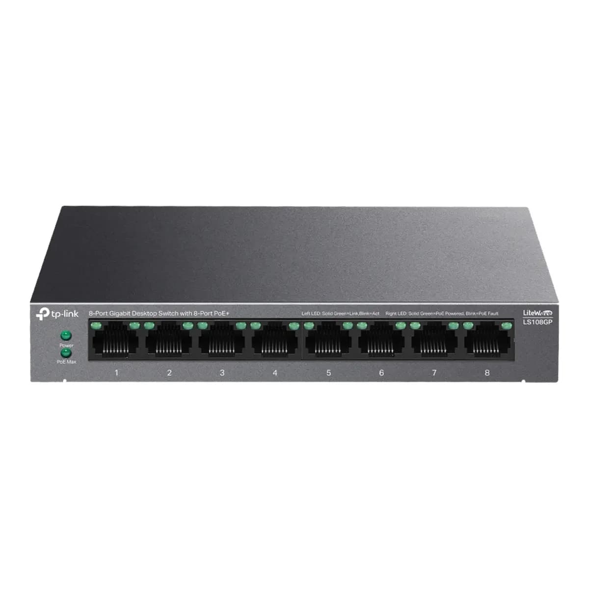 TP-LINK Switch 8-Port Gigabit LS108GP, Unmanaged, 8x PoE+ 62W, Extend Mode