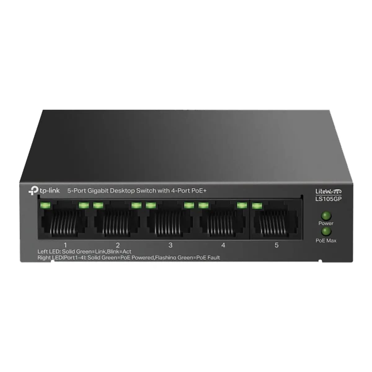 TP-LINK Switch 5-Port Gigabit LS105GP, Unmanaged, 4x PoE+ 65W, Desktop/Wallmount