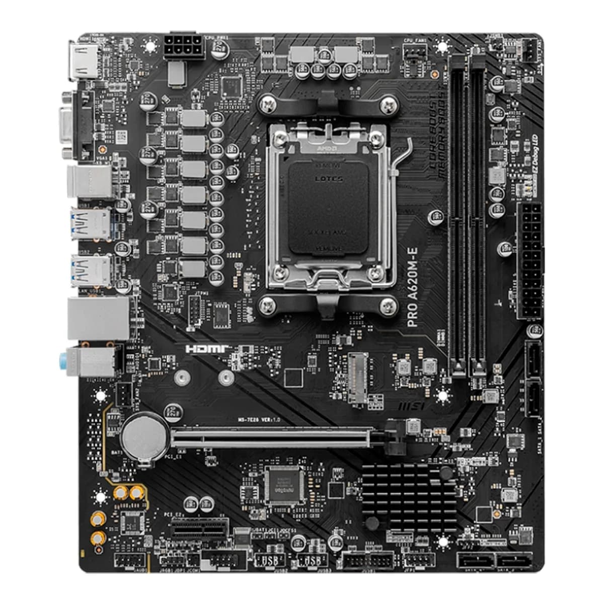 MSI PRO A620M-E mATX Socket AM5 Dual Channel DDR5 6800+MHz 1x PCIe x16 slot 1x