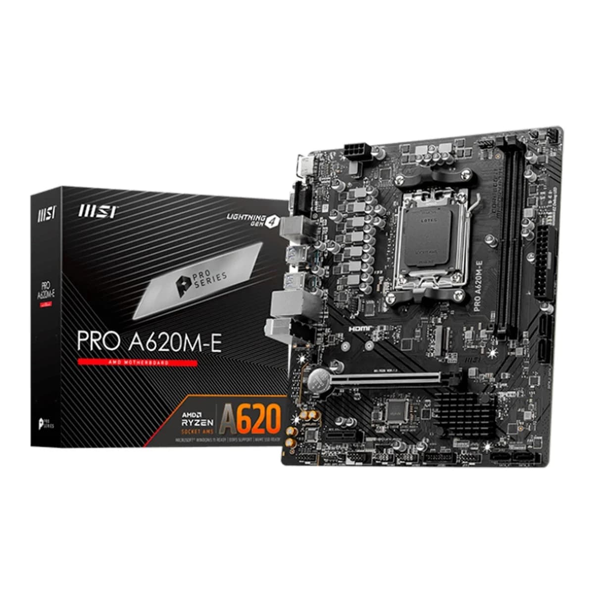 MSI PRO A620M-E mATX Socket AM5 Dual Channel DDR5 6800+MHz 1x PCIe x16 slot 1x