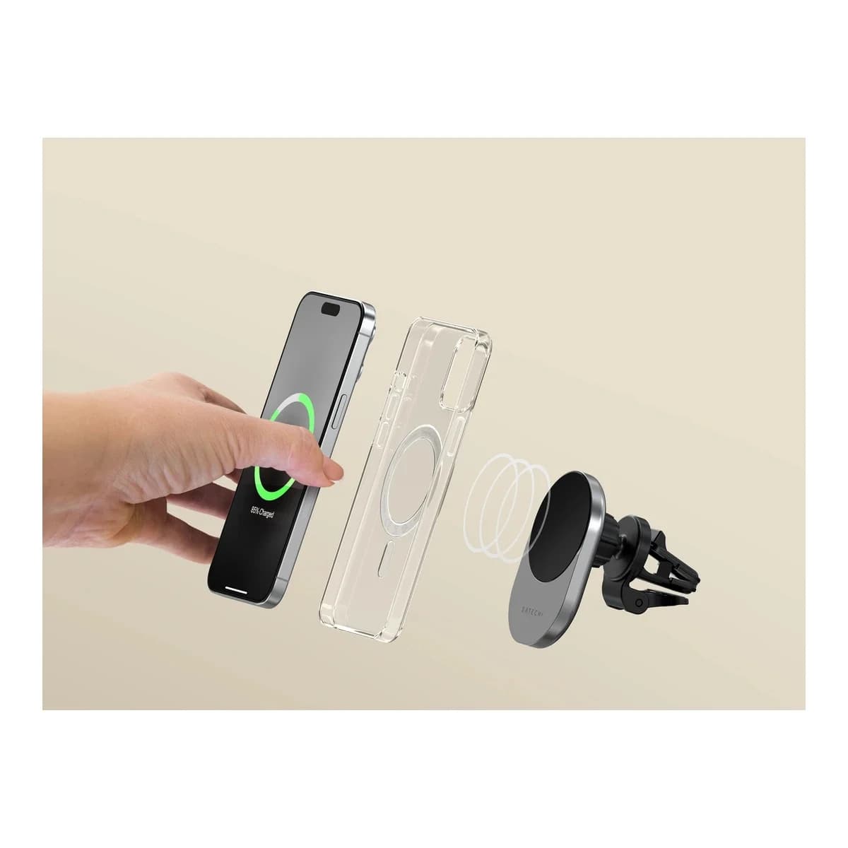 Satechi Qi2 Wireless Car Charger - Space Gray 15W MagSafe