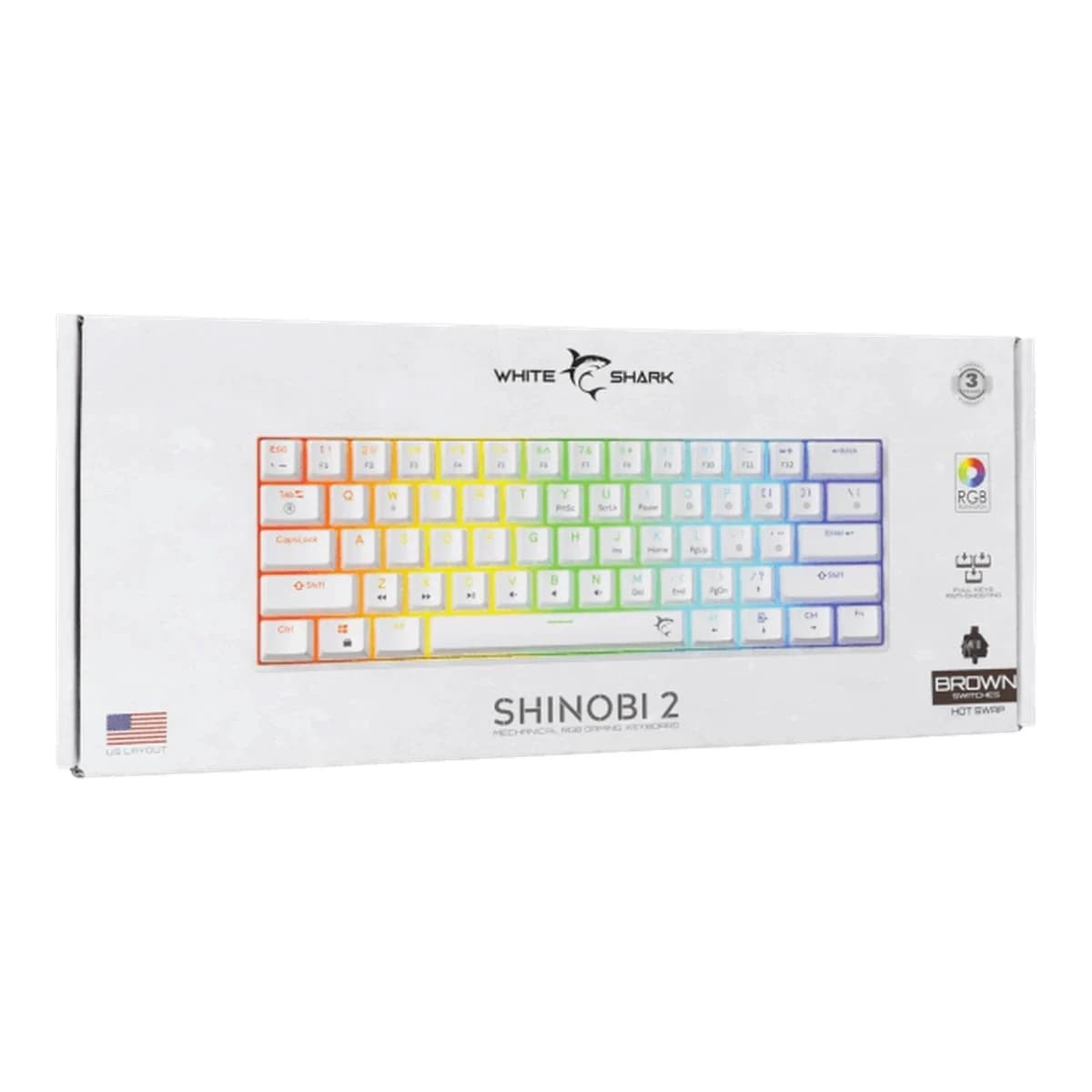 White Shark TASTATURA GK-004231 SHINOBI-2 Bijela- Mehanicka/US - BROWN.SW