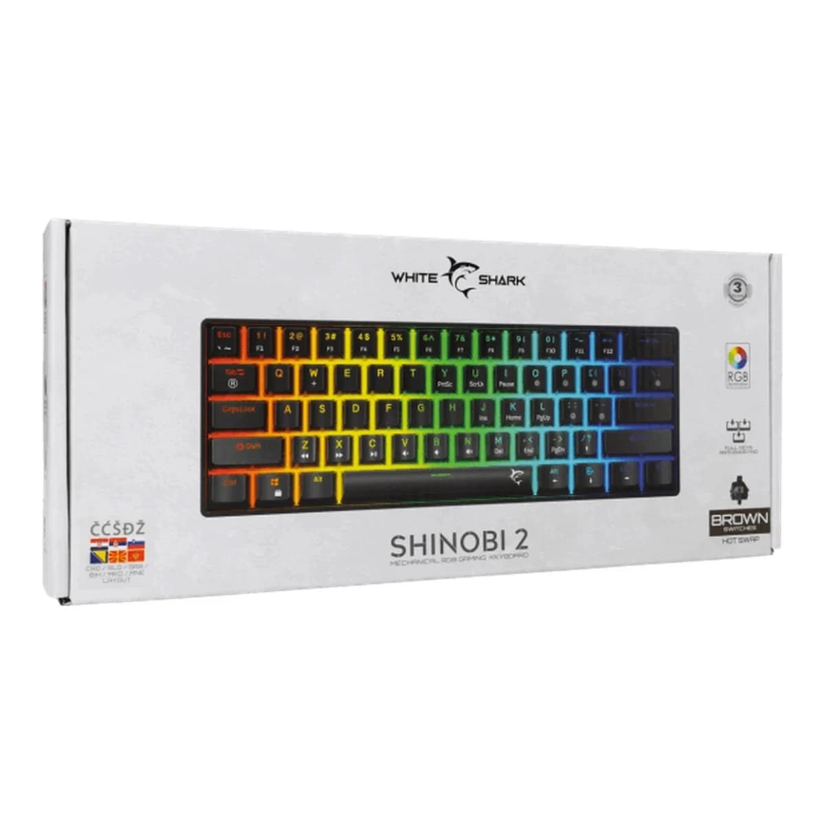 WHITE SHARK Tastatura Mehanicka SHINOBI-2, USB, Brown Switch, 60%, RGB Osvjetljenje
