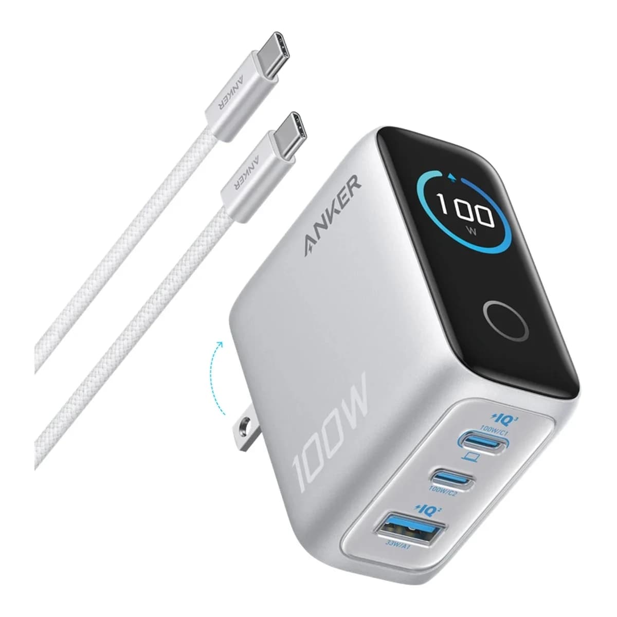 ANKER Power Bank 100W 3 Ports Smart Display, Silver, 24 mjeseca garancija