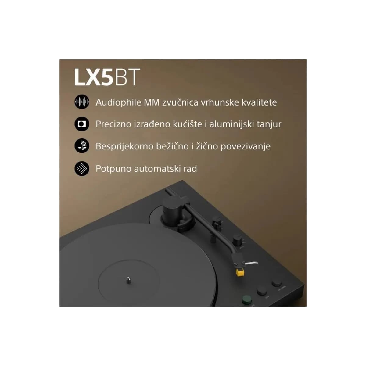 SONY Gramofon PSLX5BT, Bluetooth, aptX Adaptive, Hi-Res Wireless Audio, 33-1/3 i 45 ok./min.