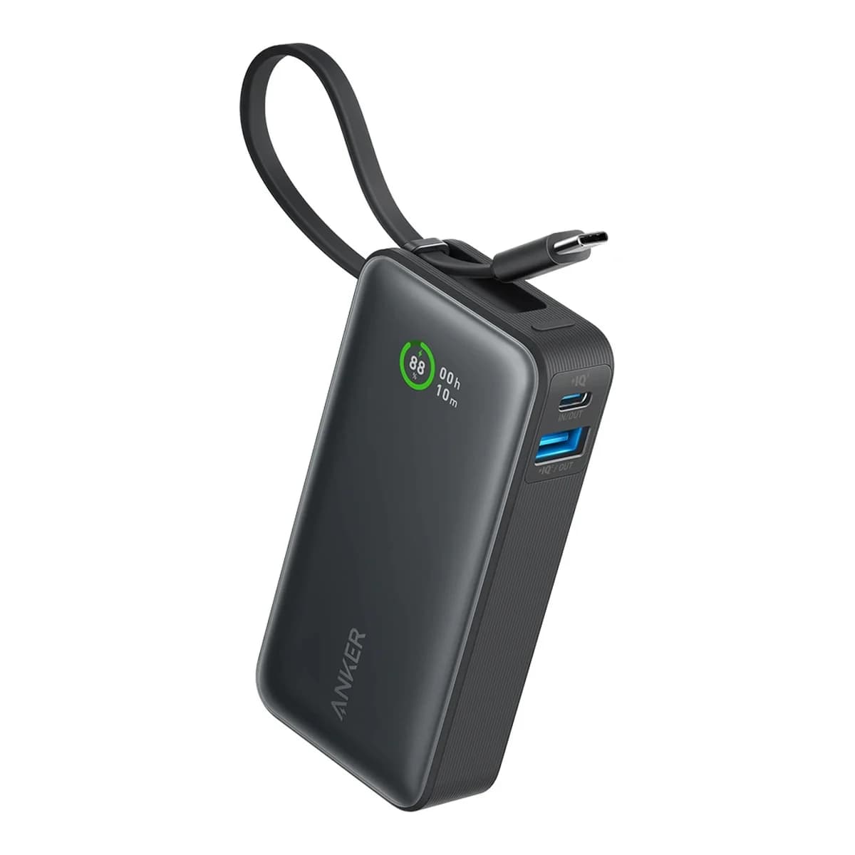 ANKER Power Bank Nano 30W, 10000 mAh, Integrisan USB-C kabl, Crna