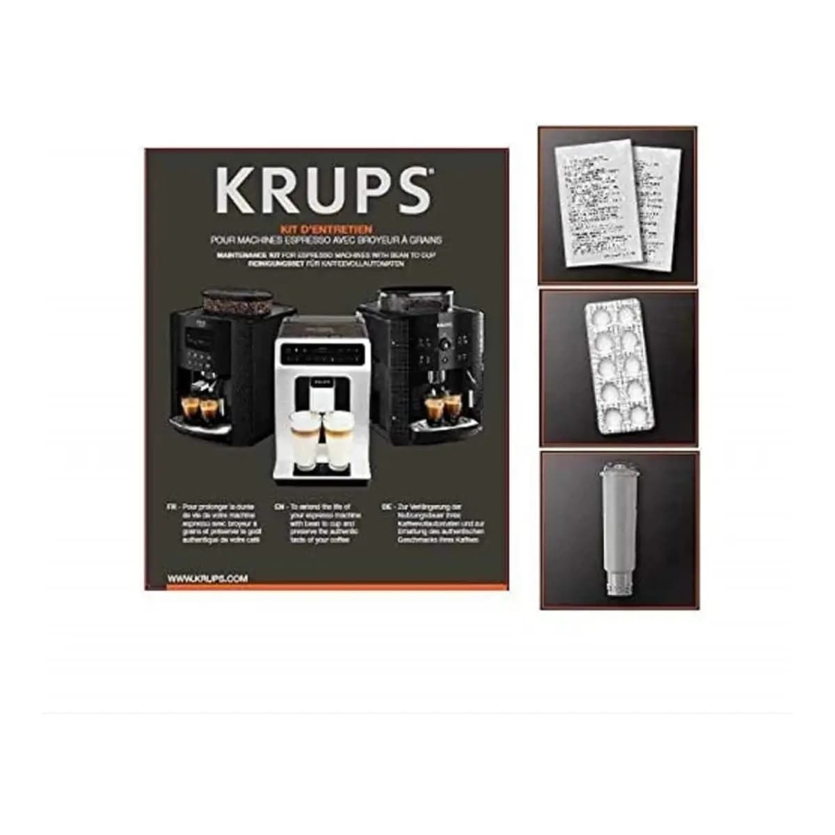 KRUPS Set za održavanje aparata za kafu XS530010, 2 tablete za čišćenje, 1 uložak za filtriranje vode, 1 kesica praška za uklanjanje kamenca