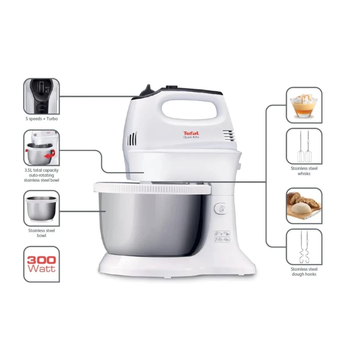 TEFAL Mikser HT312138, Srebrno-bijeli