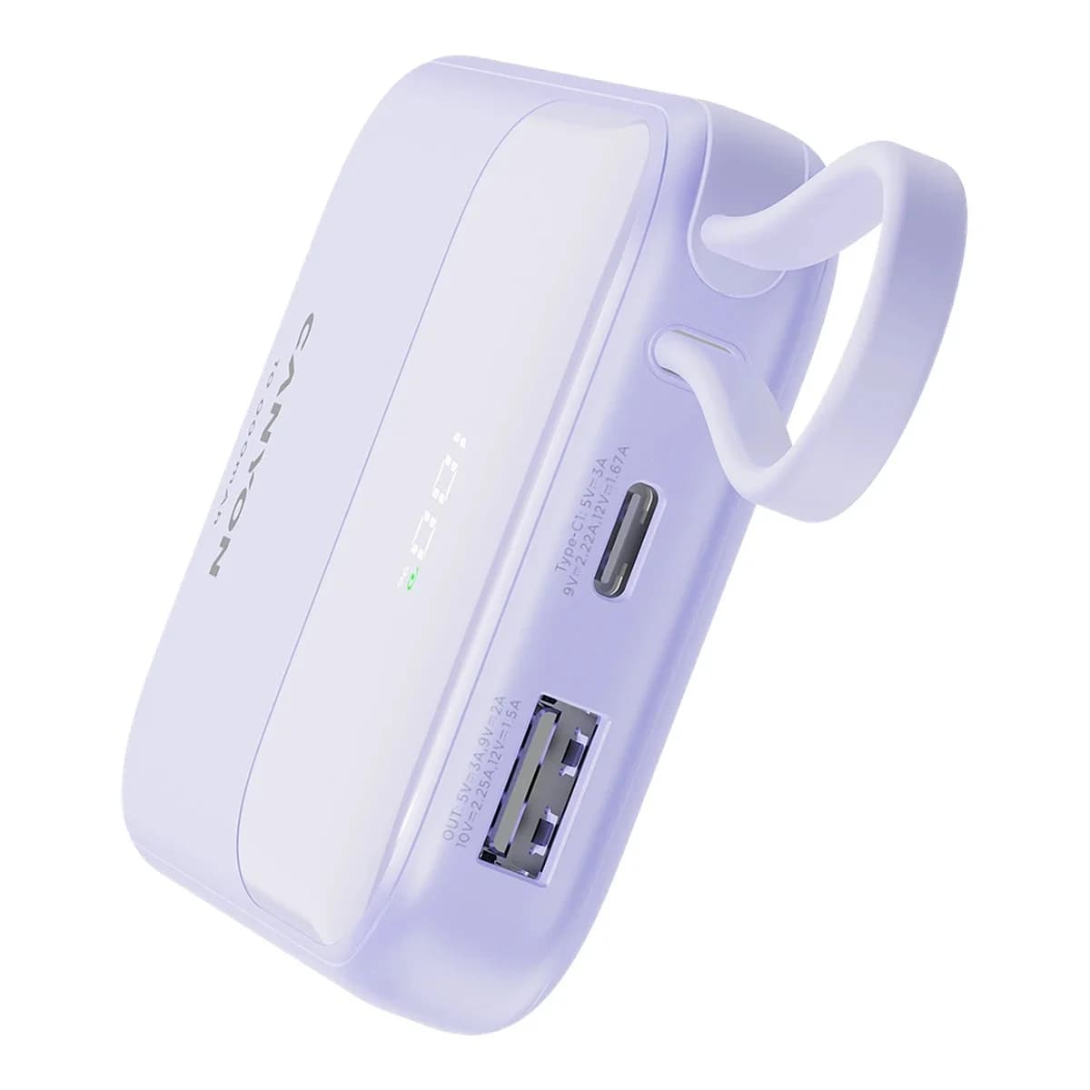 CANYON Power Bank OnPower 101, 10000 mAh, PD 22.5W, Built-in Type-C Cable, LCD Display, Purple