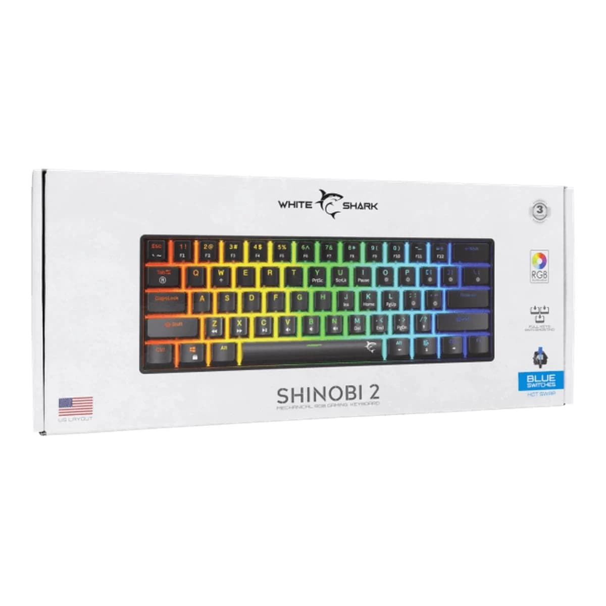 WHITE SHARK Tastatura Mehanicka SHINOBI-2, USB, Blue Switch, 60%, RGB Osvjetljenje