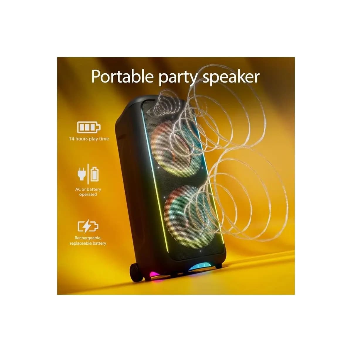 PHILIPS Zvučnik TAX5000E/10, 200W (100W RMS), Bluetooth Auracast, Baterija do 14h, IPX4, Svjetlosni efekti