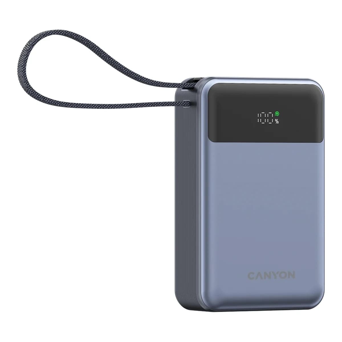 CANYON Power Bank OnPower 600, 20000 mAh, PD 65W, Ugrađen Type-C kabel, Digitalni zaslon, Tamno sivi