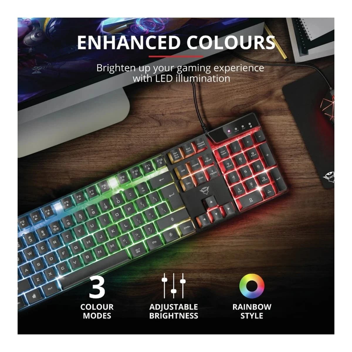 TRUST Tastatura Gaming GXT 835 Azor Illuminated, USB, QWERTY, RGB