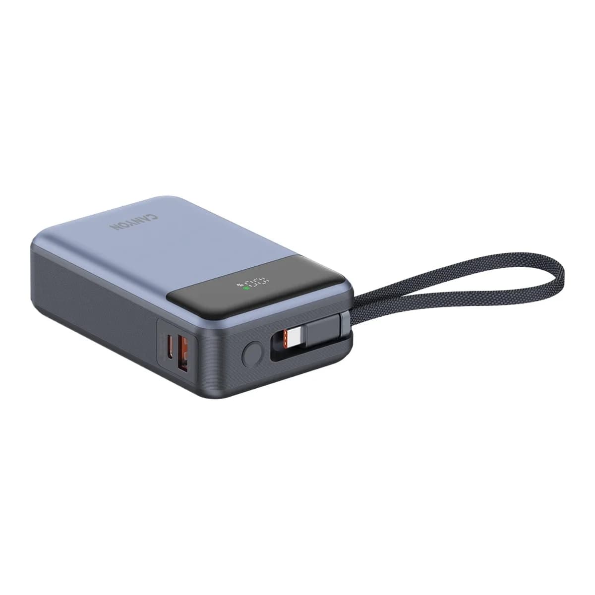 CANYON Power Bank OnPower 600, 20000 mAh, PD 65W, Ugrađen Type-C kabel, Digitalni zaslon, Tamno sivi