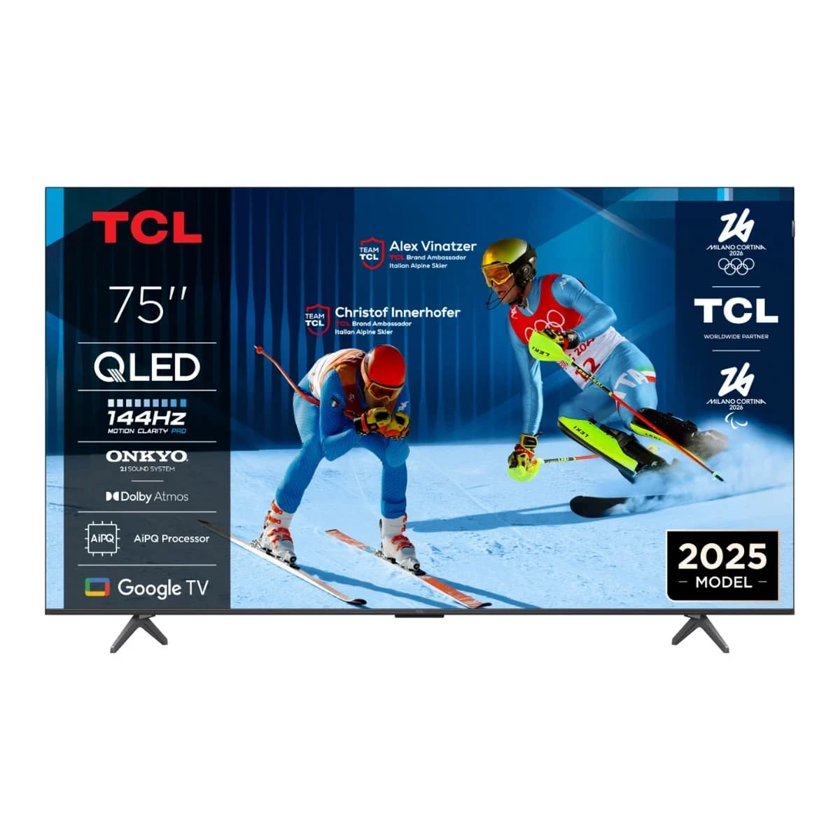 TCL TV 75" 4K QLED 75P8K, Google TV, 144Hz, Motion Clarity Pro, Onkyo 2.1, Dolby Vision, HDR10+