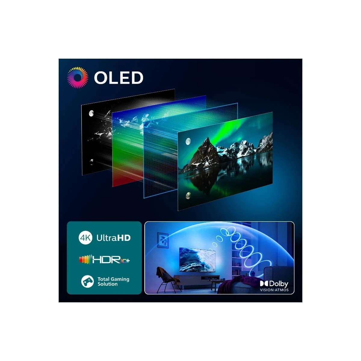 PHILIPS TV 65" 4K OLED 65OLED770, Titan OS, Ambilight, P5 AI Perfect Picture, 120Hz, Dolby Atmos