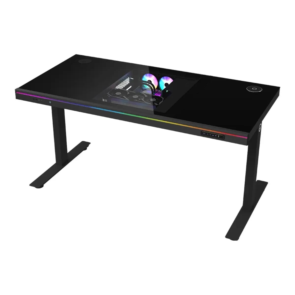 LORGAR Gaming stol Dual-motor Sit/Stand, Bežični punjač, RGB osvjetljenje, Tempered Glass, Crni