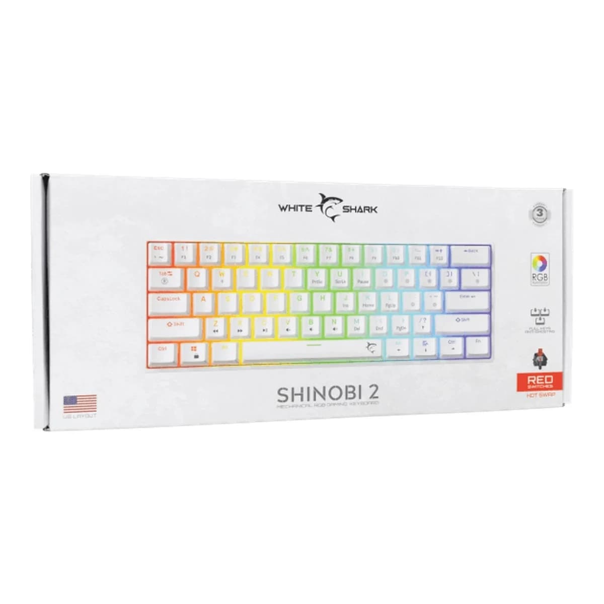 WHITE SHARK Tastatura Mehanicka SHINOBI-2, USB, Red Switch, 60%, RGB Osvjetljenje