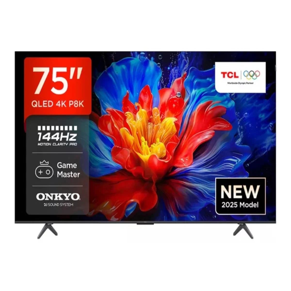 TCL TV 75" 4K QLED 75P8K, Google TV, 144Hz, Motion Clarity Pro, Onkyo 2.1, Dolby Vision, HDR10+