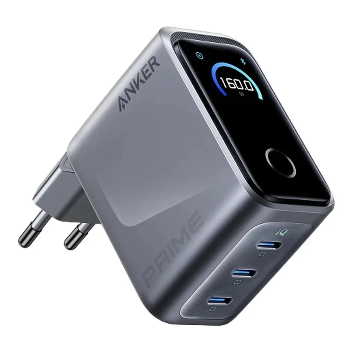 ANKER Power Bank Prime Charger 160W, 3 Ports, Smart Display, Silver