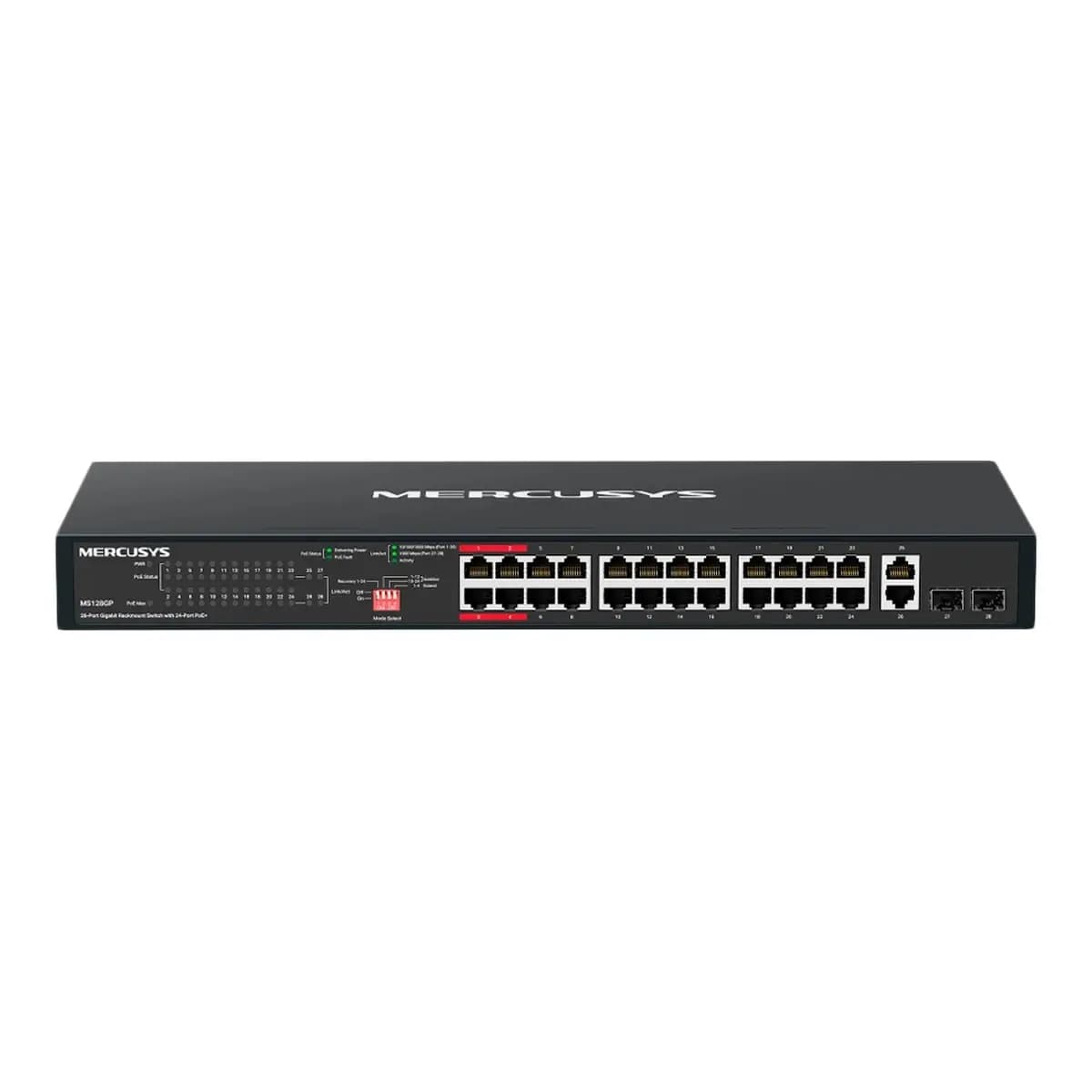 MERCUSYS Switch 28-Port Gigabit MS128GP, Unmanaged, 24x PoE+ 295W, 2x SFP, Rackmount