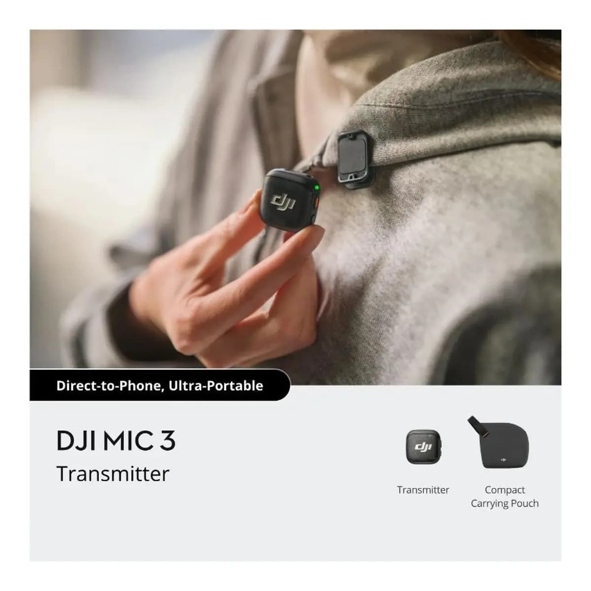 DJI Mic 3 TransmitterMikrofon,prijenos do 250m,5.5hsnimanje,48kHz 24 zvuk,8GB pohrana