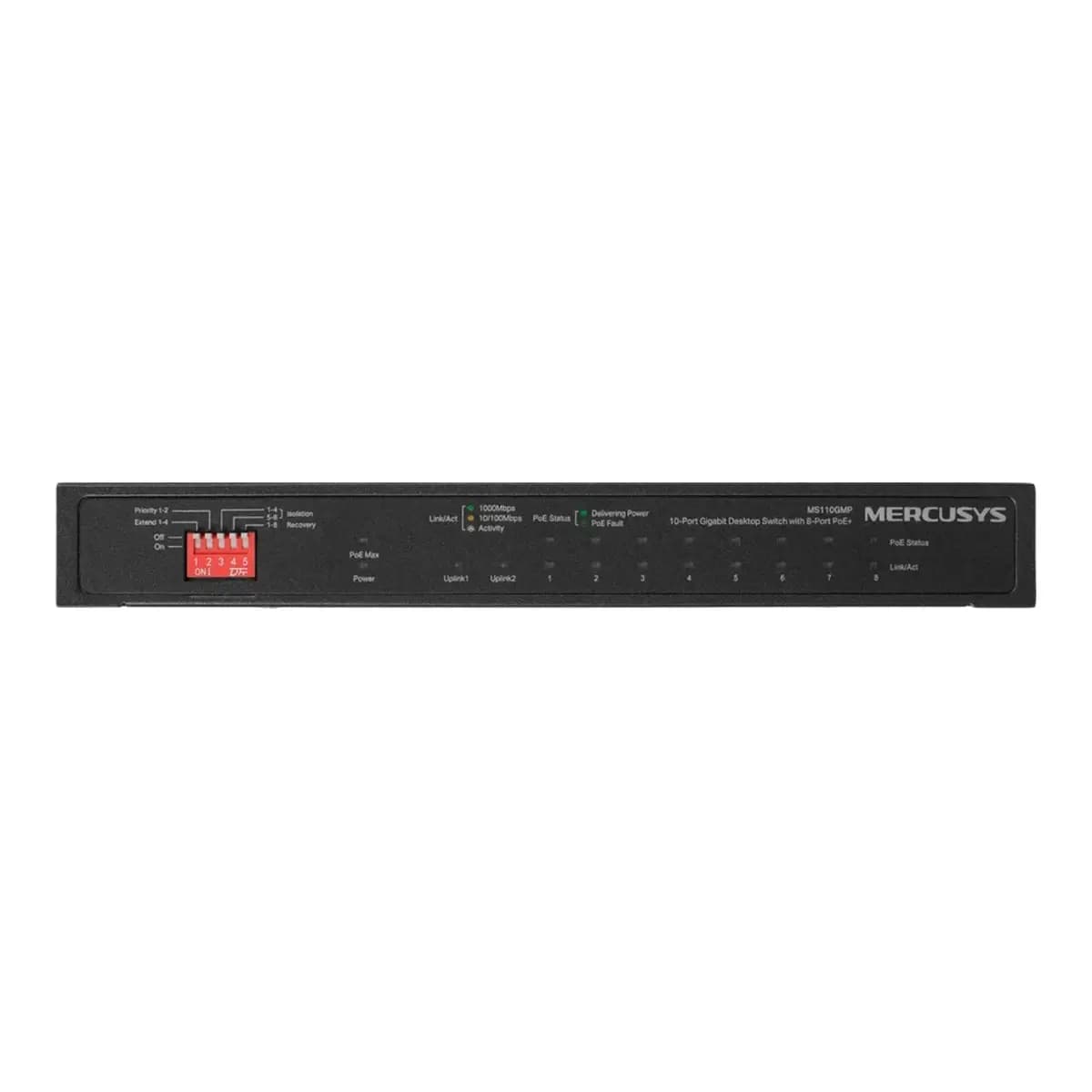 MERCUSYS Switch 12-Port Gigabit MS112GMP, Unmanaged, 8x PoE+ 110W, 2x SFP, Extend Mode, Steel Case