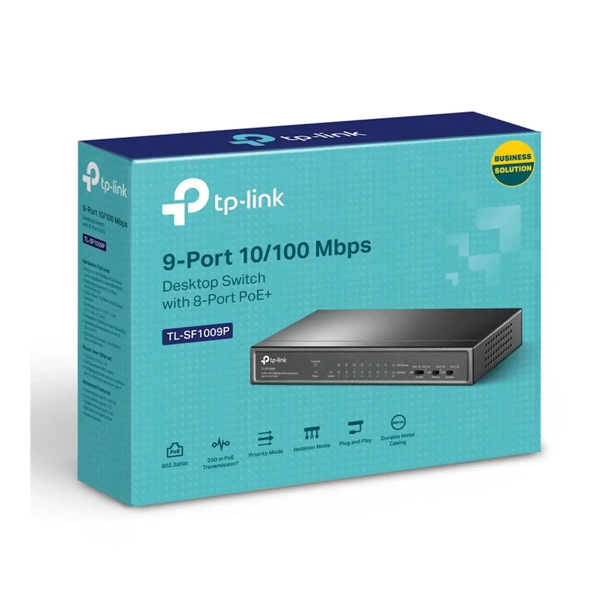 TP-LINK Switch TL-SF1009P Omada, 9-Port 10/100Mbps, 8-Port PoE+ 65W, Extend Mode do 250m, Plug and Play
