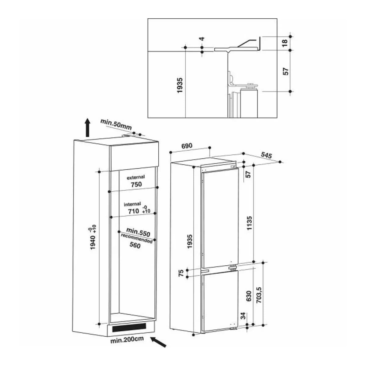 WHIRLPOOL Frizider SP40 802 EU 2, Visina 195 cm, Ukupna zapremina 399 L, Energetska klasa E, 35 dB