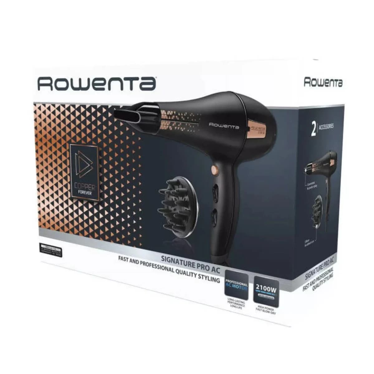 ROWENTA Fen za kosu CV7819F0, 2100 W, 3 postavke temperature, 2 brzine, Crno-bakrena boja