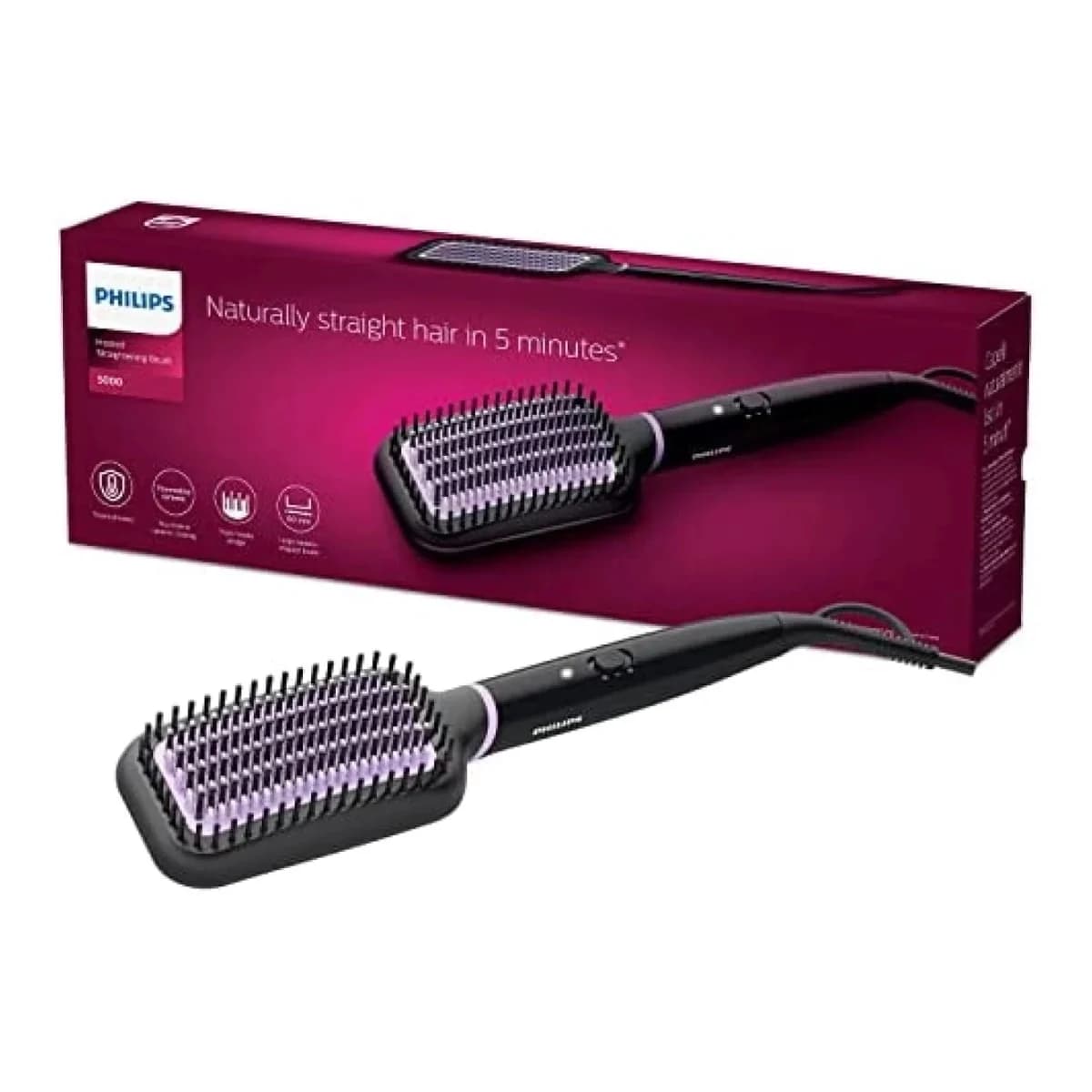 PHILIPS Električna četka za ispravljanje kose BHH880/00, ThermoProtect tehnologija, Keramički premaz, Automatsko isključivanje, Crno-ružičasta