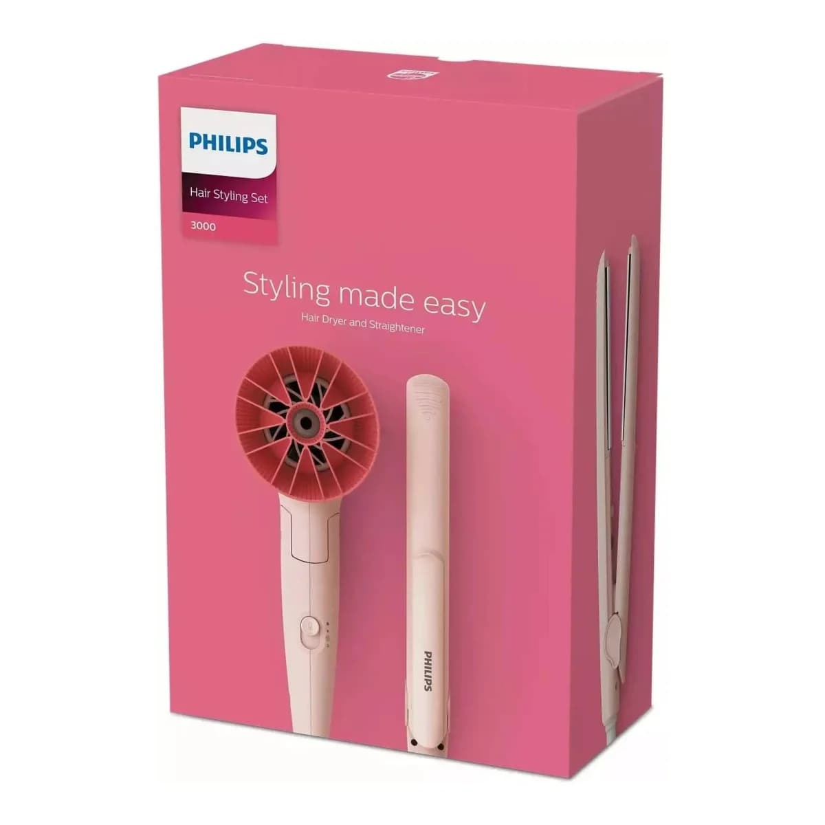 PHILIPS Set Fen i Pegla za kosu BHP3980, Ružičasta, 3 Brzine, Kompaktan dizajn