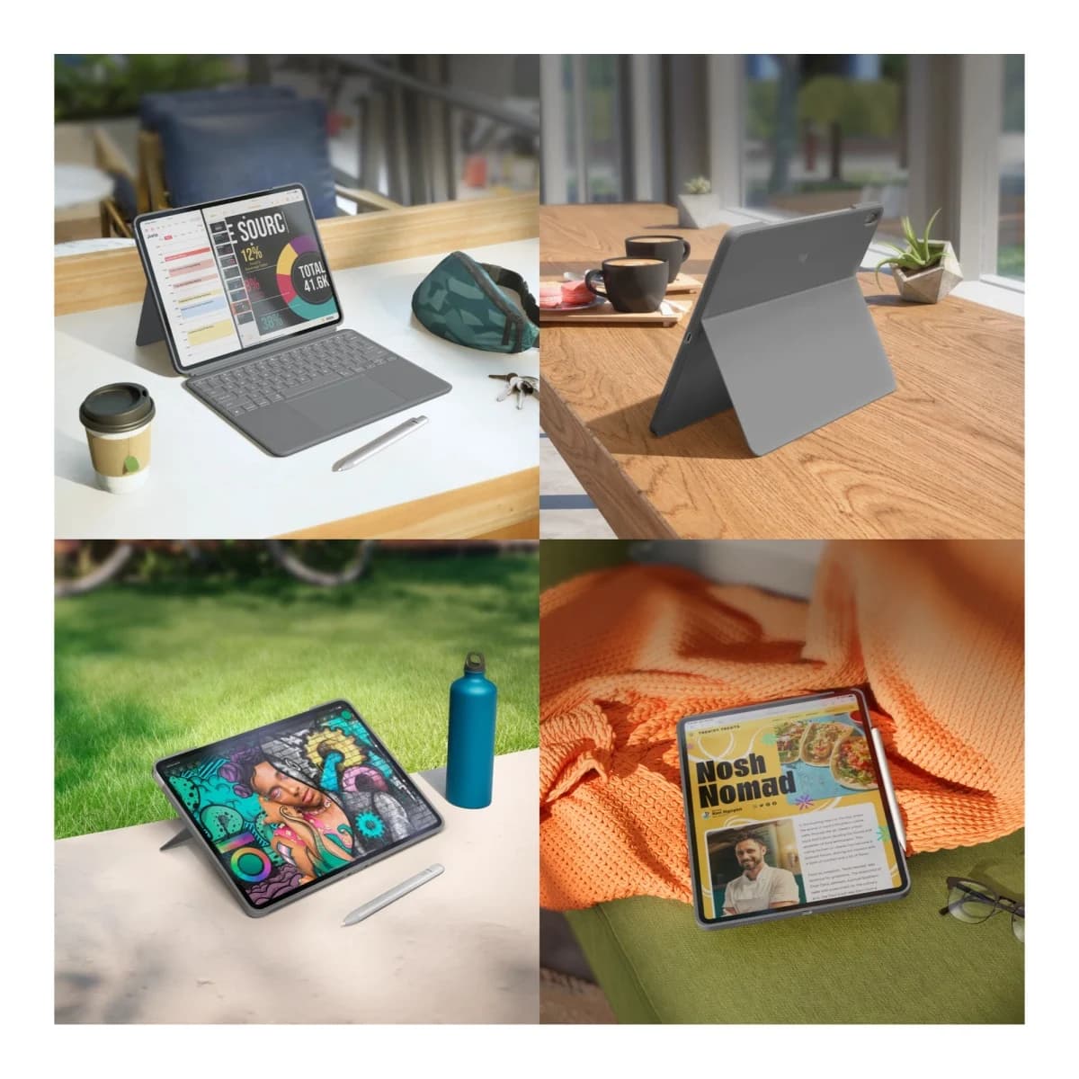 LOGITECH Futrola s tastaturom Combo Touch za iPad Air 13-inch (M2), Oxford Grey, US INT'L layout, Trackpad, Pozadinsko osvjetljenje