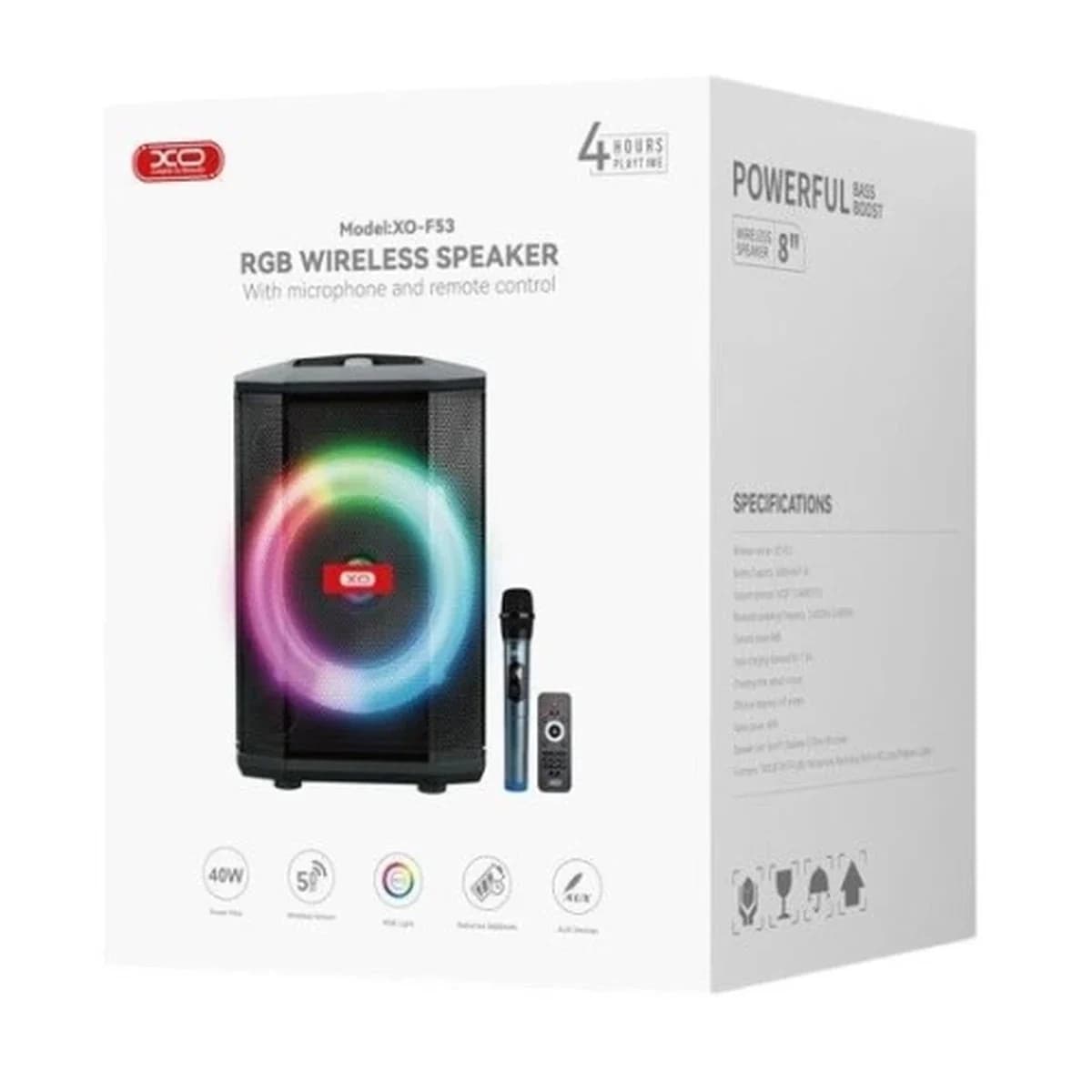 XO Bluetooth Zvučnik F53 Xingmu, 40W, Bluetooth 5.0, TWS, FM, RGB, Karaoke Mikrofon