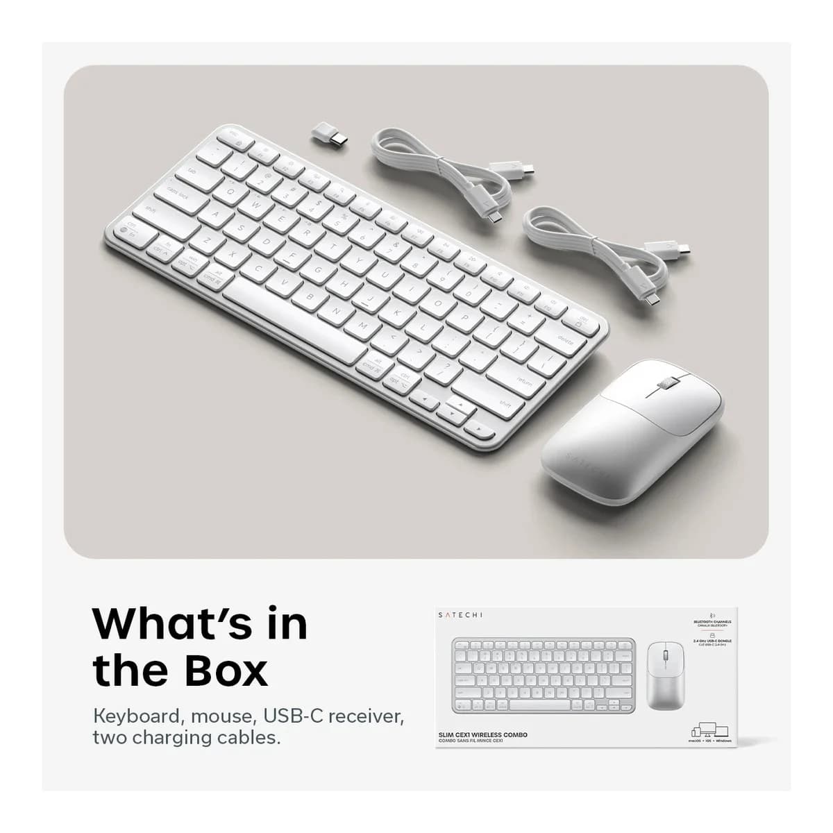 SATECHI Bežični komplet Tastatura i Miš Slim CEX1, Bluetooth, US English, Silver