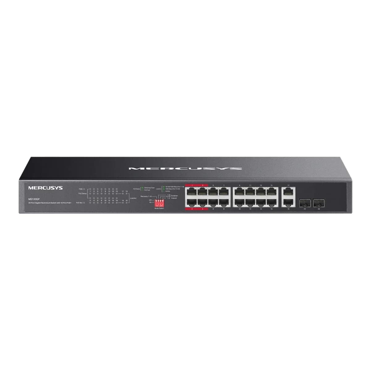 MERCUSYS Switch 20-Port Gigabit MS120GP, Unmanaged, 16x PoE+ 192W, 2x SFP, Rackmount