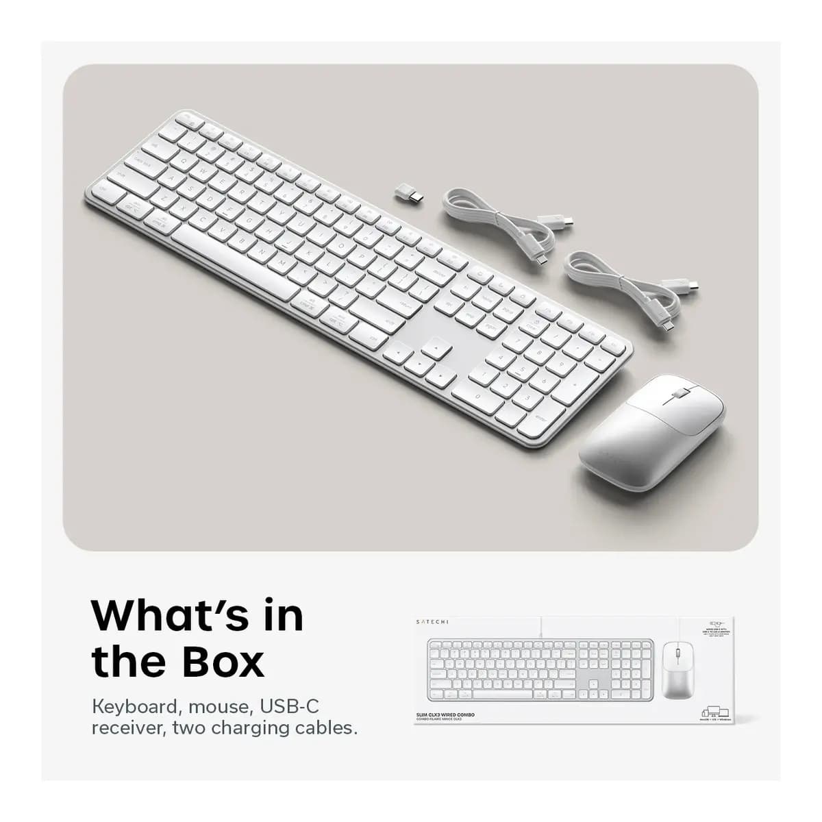 SATECHI Komplet tastatura i miš Slim CEX3 Wireless Combo, Bežični, US English, Silver