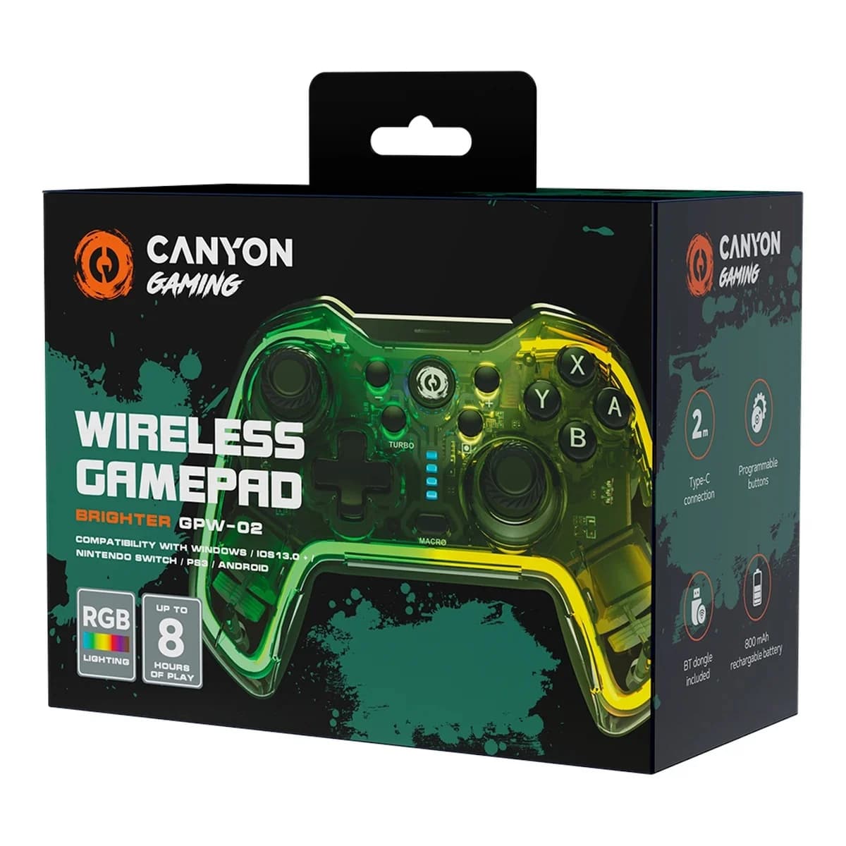 CANYON Gamepad Brighter GPW-02, Wireless, Bluetooth, USB Dongle, Crystal Design