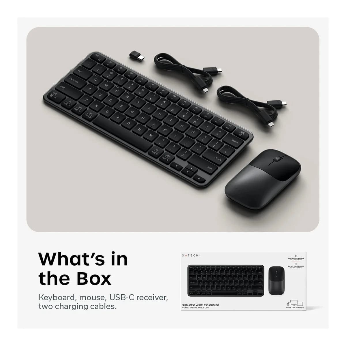 SATECHI Komplet tipkovnica i miš Slim CEX1 Wireless Combo, Bežični, US English, Space Black