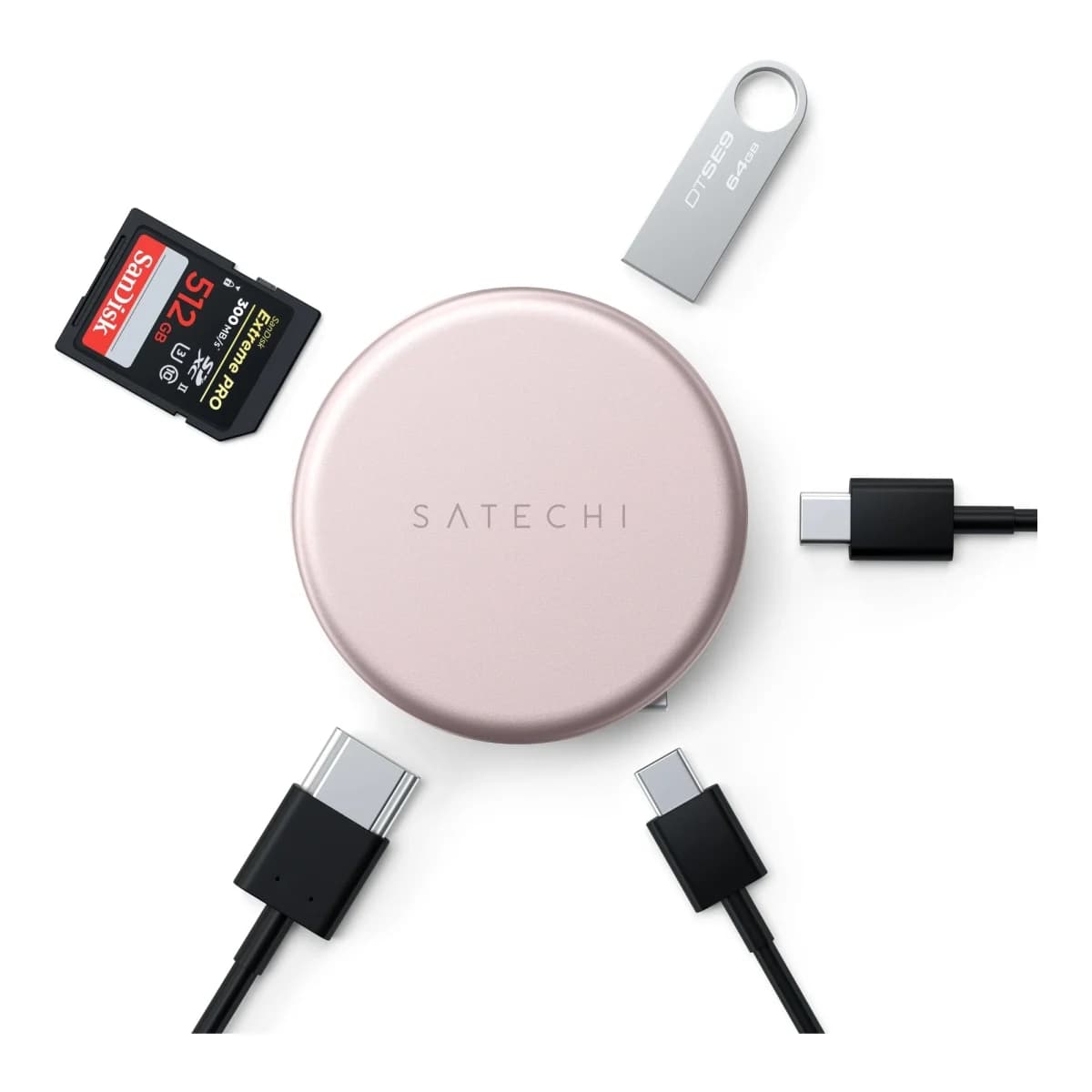 SATECHI USB-C Adapter On-the-Go 5-in-1 Multiport, HDMI 4K 60Hz, USB-C PD 60W, SD čitač kartica, Blush