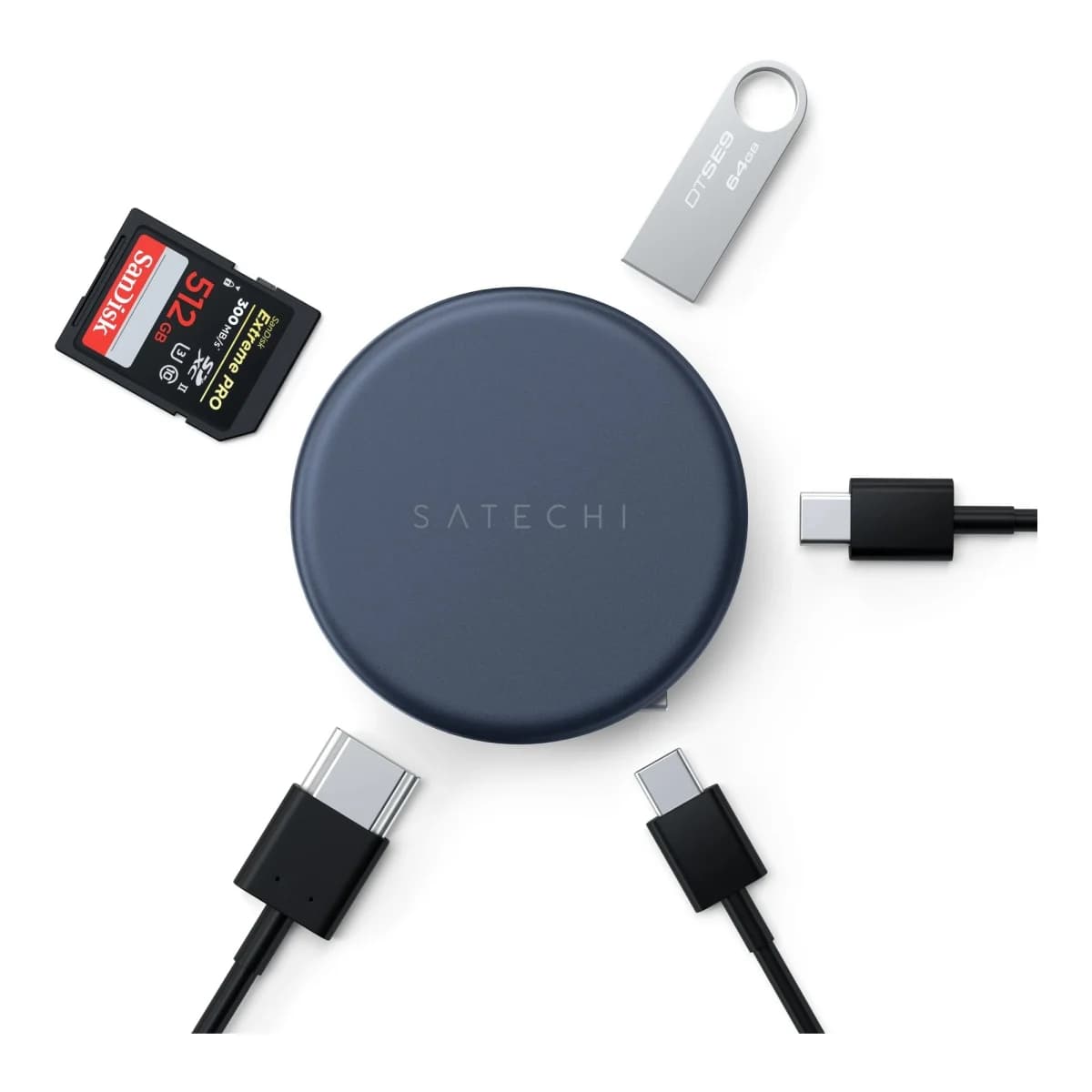 SATECHI USB-C Hub On-the-Go 5-in-1, HDMI 4K 60Hz, USB-C PD 60W, SD čitač kartica, Indigo