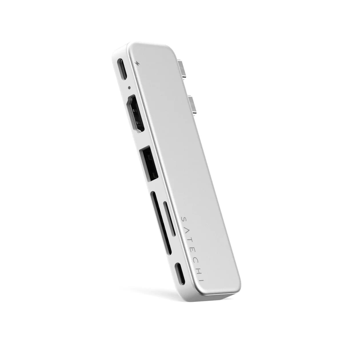 SATECHI USB Hub Snap Hub, HDMI 4K 60Hz, USB-C PD, SD/microSD, Silver