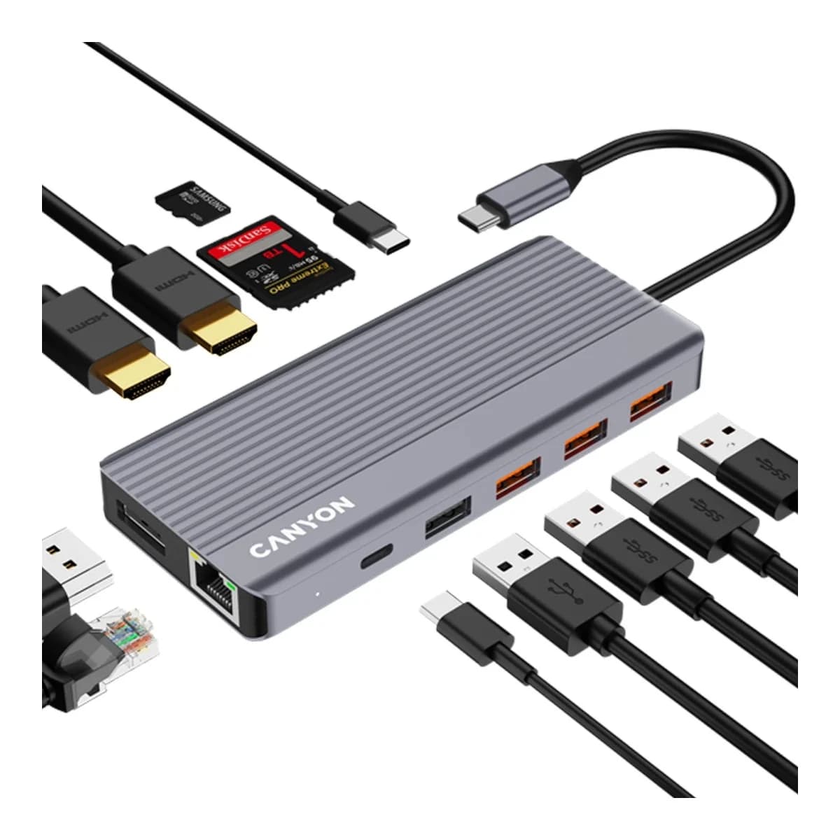 CANYON USB-C Hub DS-16 13in1 4k Grey